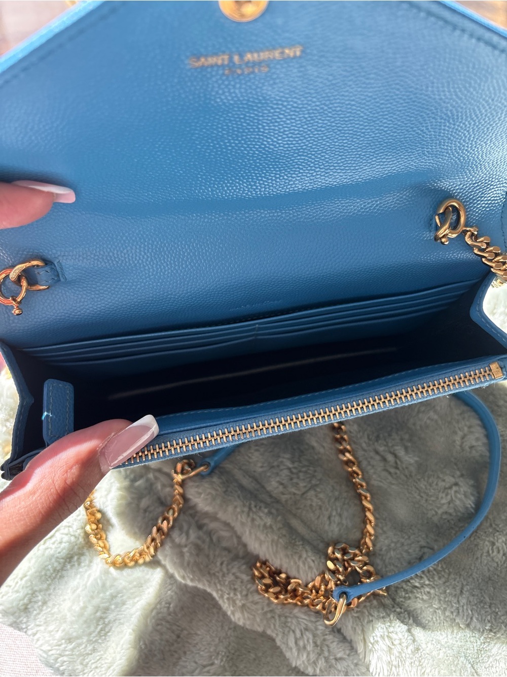 Saint Laurent Blue Quilted Leather Chain Wallet - Picture 6 of 6